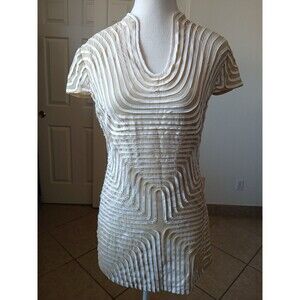 Obstinee By Ika Womens Blouse Tunic Tan Beige Textured Cap Sleeve Size 4 Career